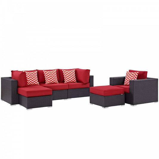 Convene 6 Piece Outdoor Patio Sectional Set, Espresso Red, EEI-2372-EXP-RED-SET