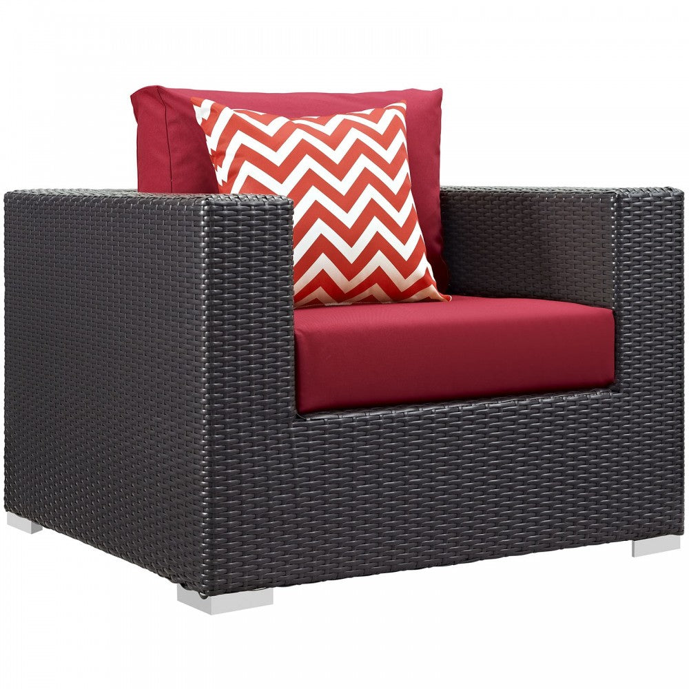 Convene 6 Piece Outdoor Patio Sectional Set, Espresso Red, EEI-2372-EXP-RED-SET