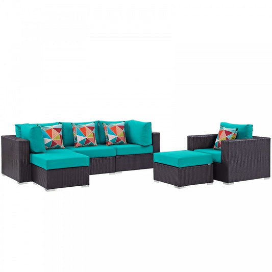 Convene 6 Piece Outdoor Patio Sectional Set, Espresso Turquoise, EEI-2372-EXP-TRQ-SET