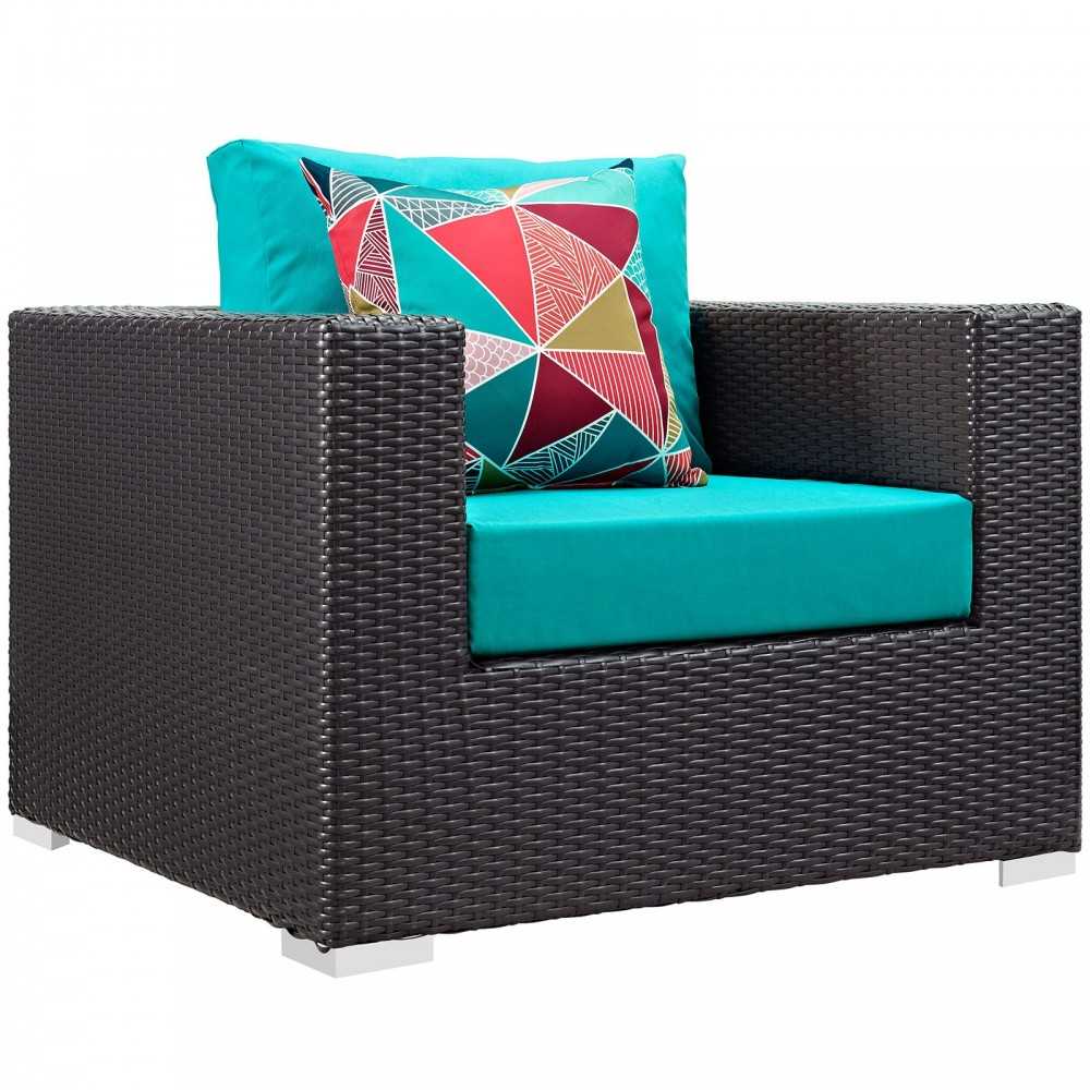 Convene 6 Piece Outdoor Patio Sectional Set, Espresso Turquoise, EEI-2372-EXP-TRQ-SET