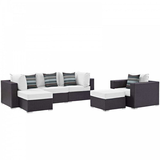 Convene 6 Piece Outdoor Patio Sectional Set, Espresso White, EEI-2372-EXP-WHI-SET