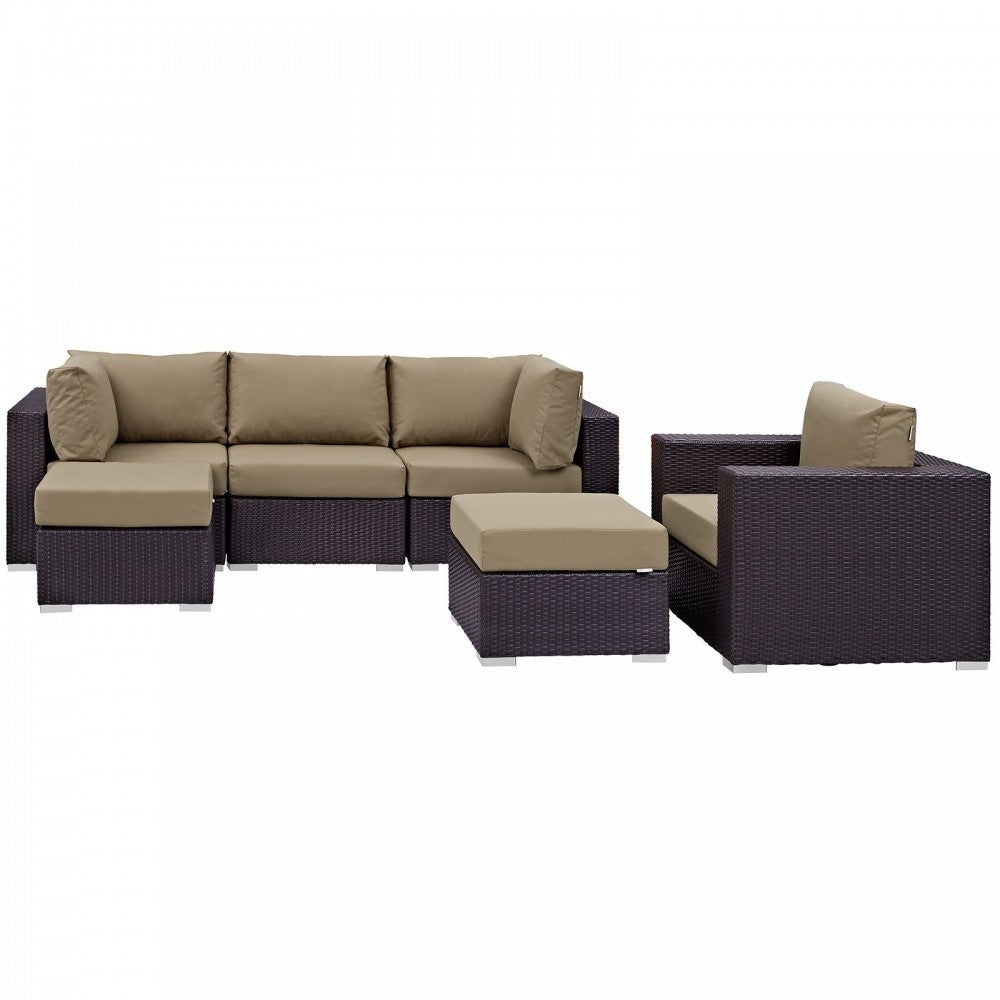 Convene 6 Piece Outdoor Patio Sectional Set, Espresso Mocha, EEI-2207-EXP-MOC-SET