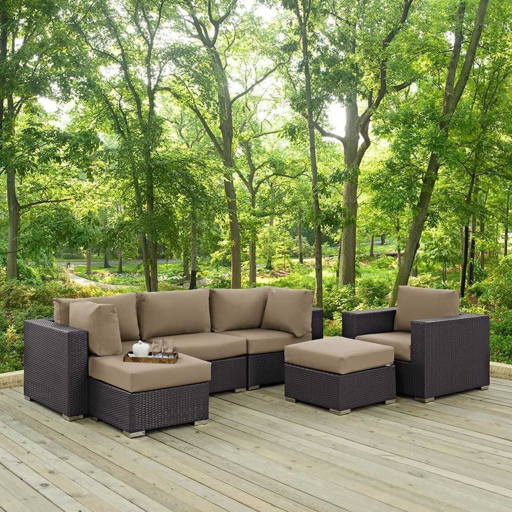 Convene 6 Piece Outdoor Patio Sectional Set, Espresso Mocha, EEI-2207-EXP-MOC-SET