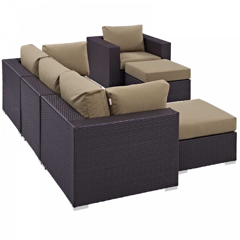 Convene 6 Piece Outdoor Patio Sectional Set, Espresso Mocha, EEI-2207-EXP-MOC-SET