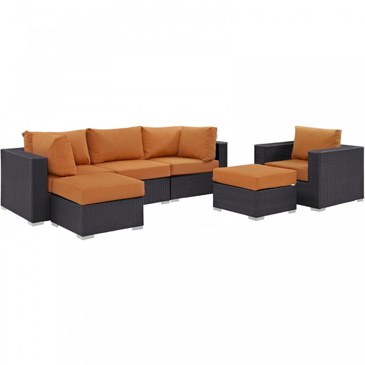 Convene 6 Piece Outdoor Patio Sectional Set, Espresso Orange, EEI-2207-EXP-ORA-SET