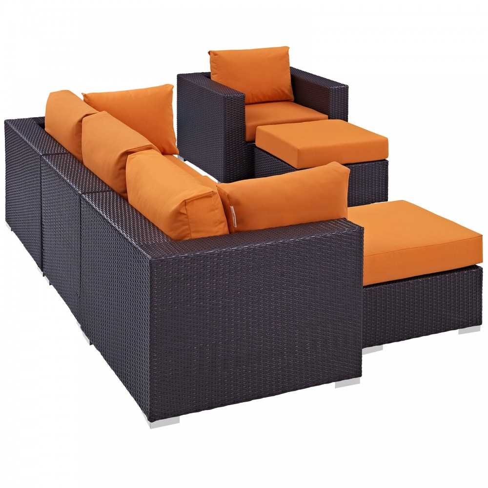 Convene 6 Piece Outdoor Patio Sectional Set, Espresso Orange, EEI-2207-EXP-ORA-SET