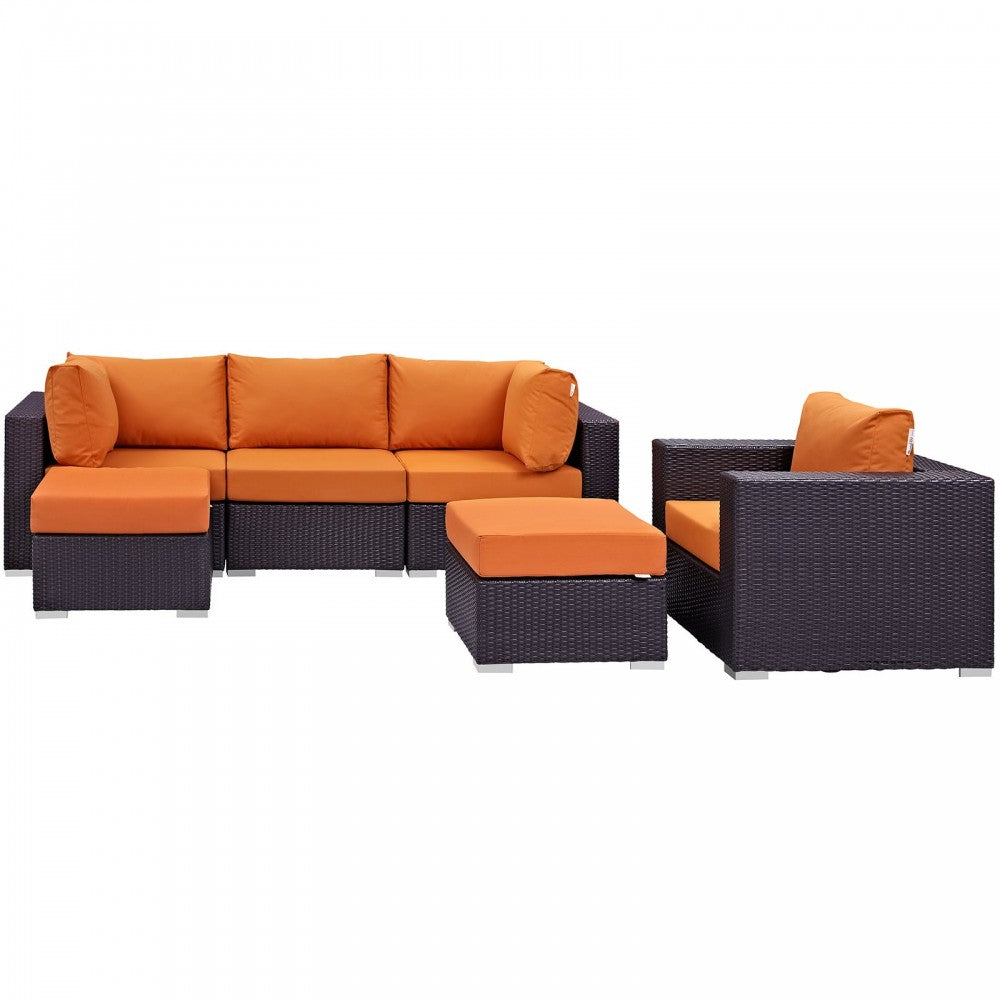 Convene 6 Piece Outdoor Patio Sectional Set, Espresso Orange, EEI-2207-EXP-ORA-SET