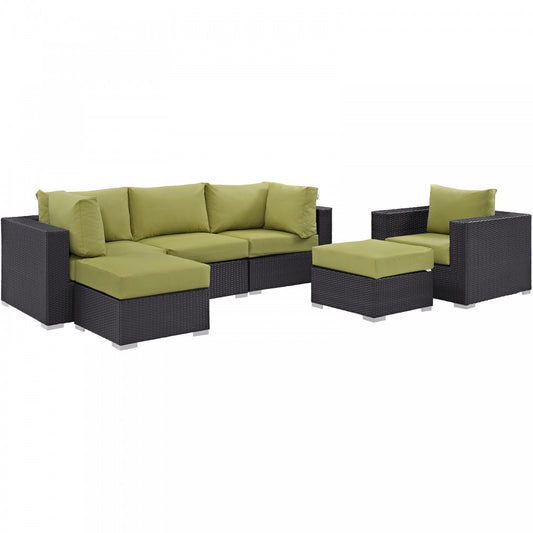 Convene 6 Piece Outdoor Patio Sectional Set, Espresso Peridot, EEI-2207-EXP-PER-SET