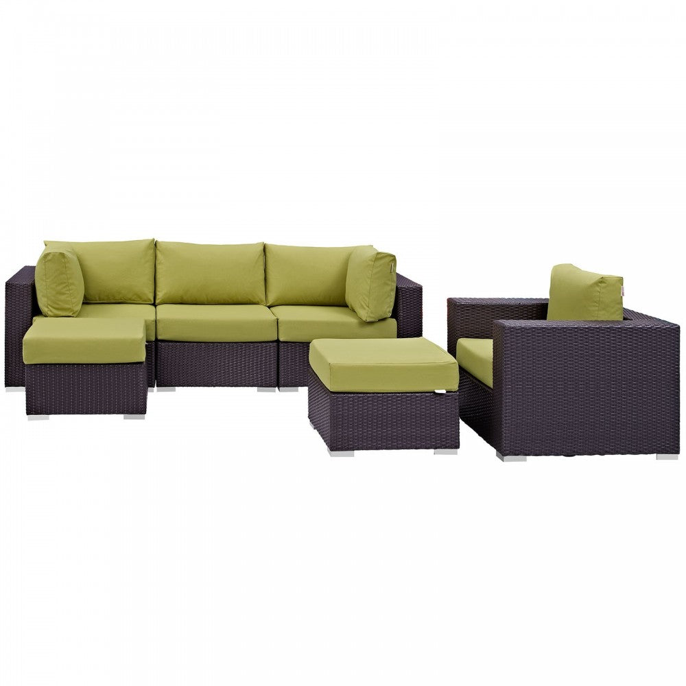 Convene 6 Piece Outdoor Patio Sectional Set, Espresso Peridot, EEI-2207-EXP-PER-SET