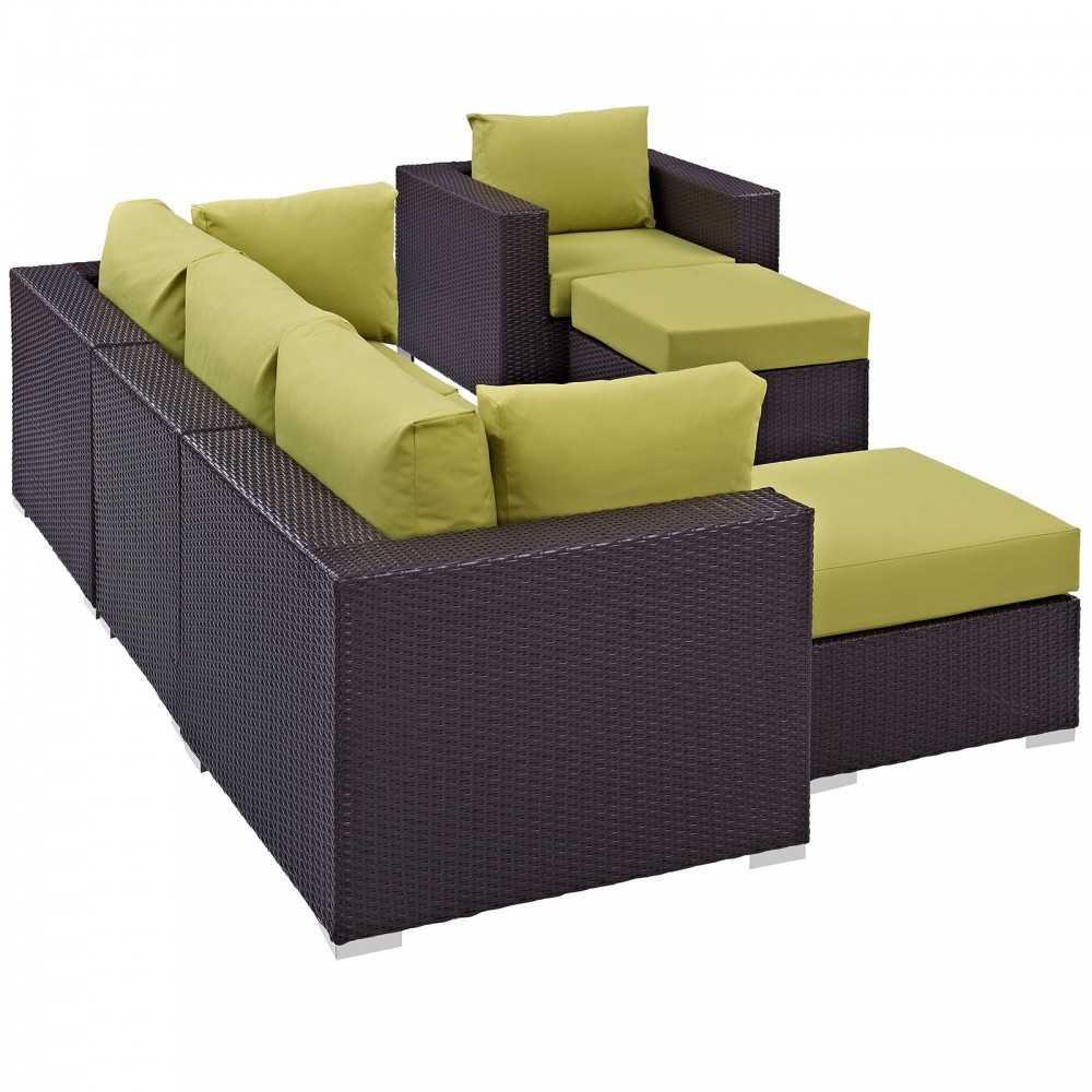 Convene 6 Piece Outdoor Patio Sectional Set, Espresso Peridot, EEI-2207-EXP-PER-SET