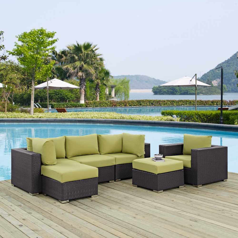 Convene 6 Piece Outdoor Patio Sectional Set, Espresso Peridot, EEI-2207-EXP-PER-SET