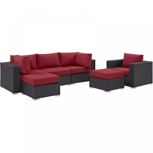 Convene 6 Piece Outdoor Patio Sectional Set, Espresso Red, EEI-2207-EXP-RED-SET