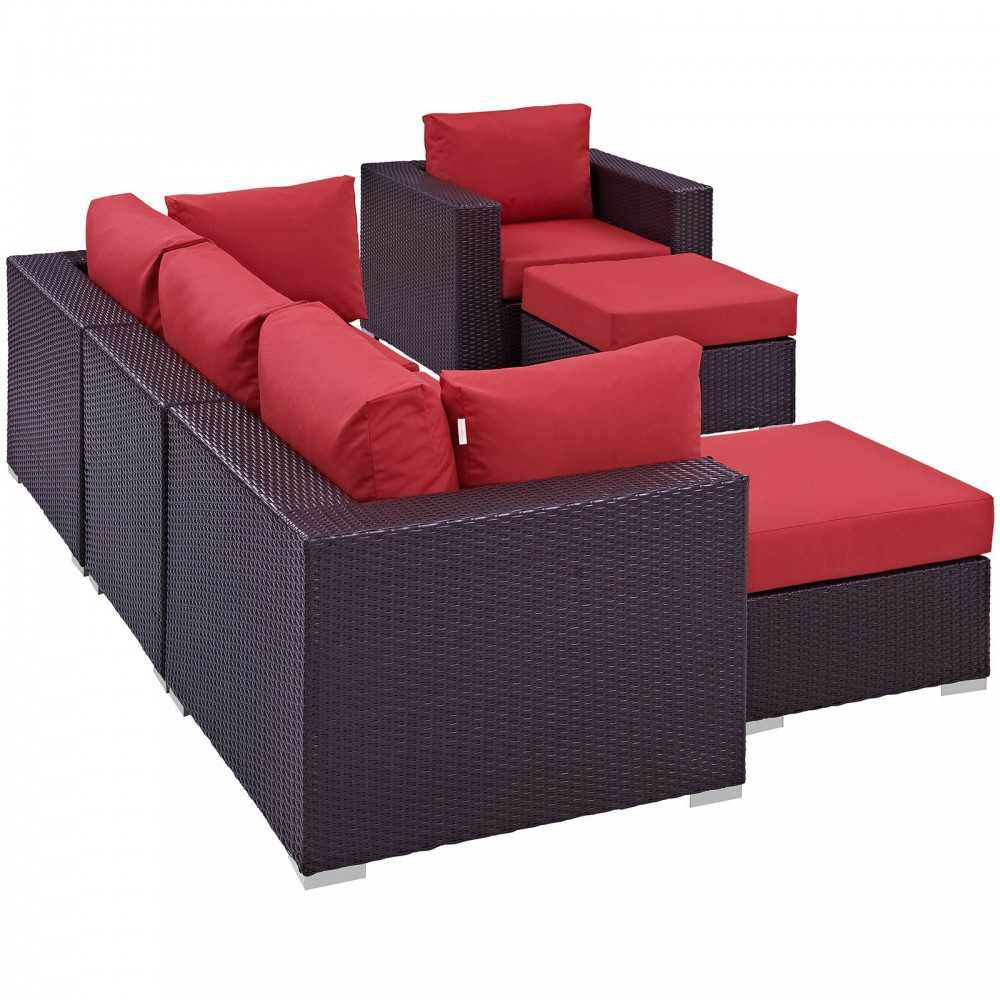 Convene 6 Piece Outdoor Patio Sectional Set, Espresso Red, EEI-2207-EXP-RED-SET