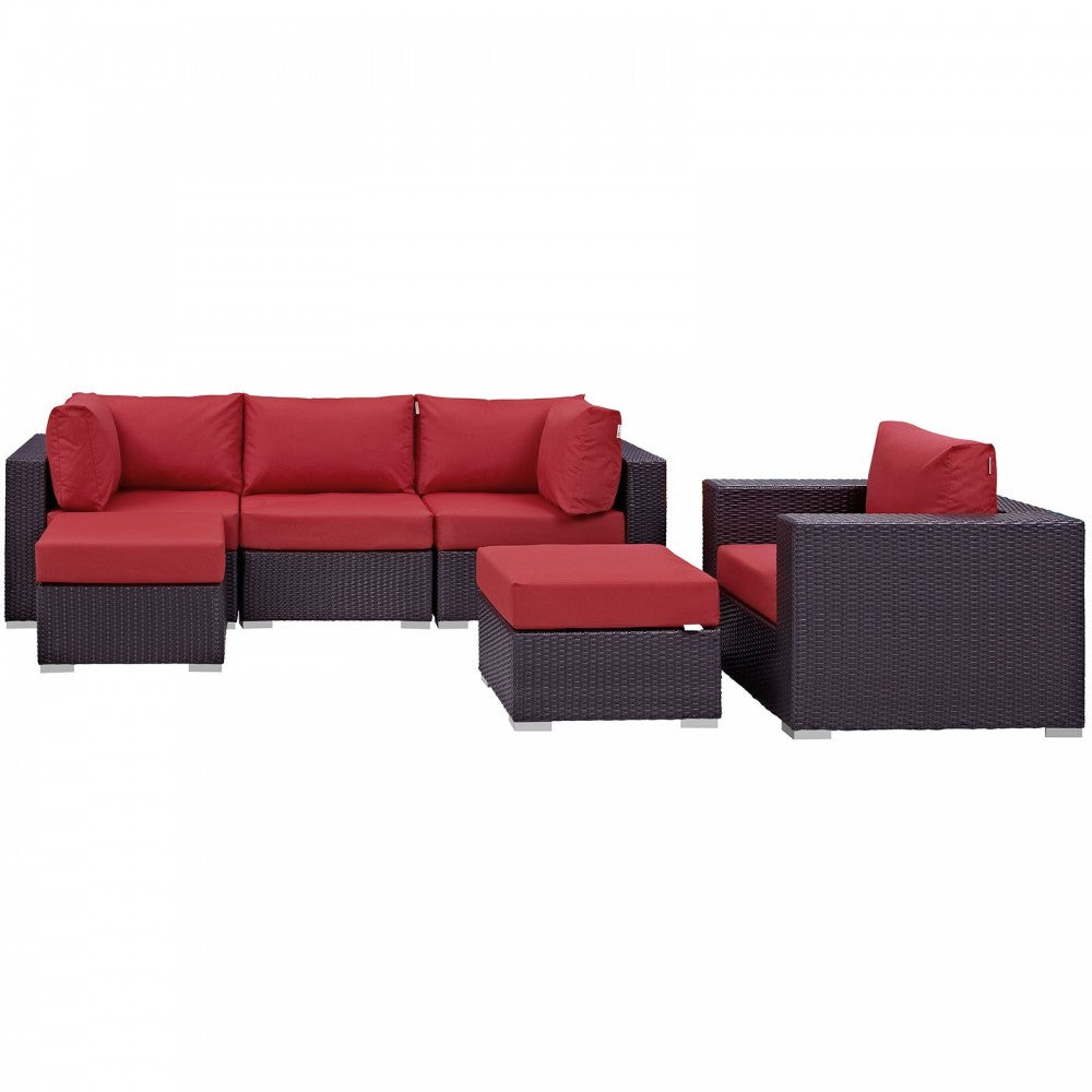 Convene 6 Piece Outdoor Patio Sectional Set, Espresso Red, EEI-2207-EXP-RED-SET