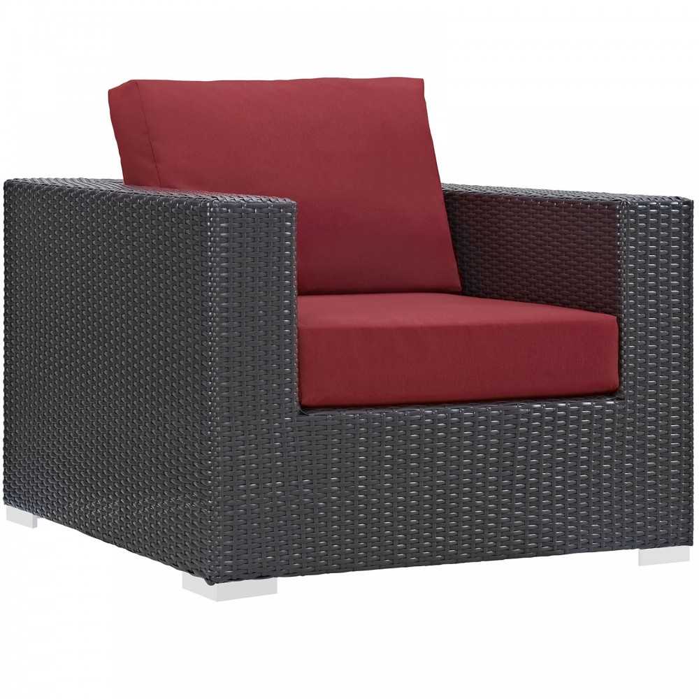 Convene 6 Piece Outdoor Patio Sectional Set, Espresso Red, EEI-2207-EXP-RED-SET