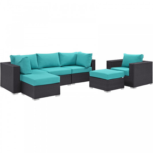 Convene 6 Piece Outdoor Patio Sectional Set, Espresso Turquoise, EEI-2207-EXP-TRQ-SET