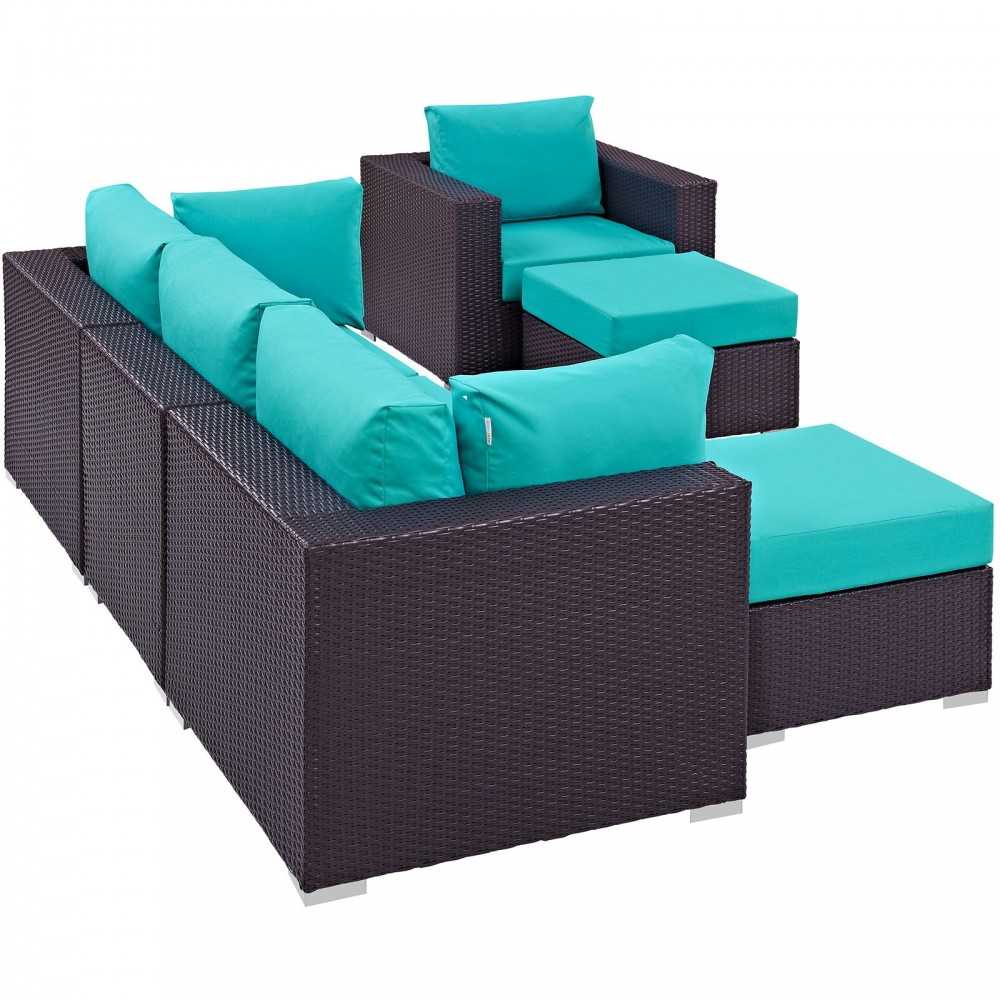 Convene 6 Piece Outdoor Patio Sectional Set, Espresso Turquoise, EEI-2207-EXP-TRQ-SET