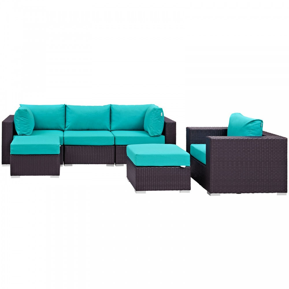 Convene 6 Piece Outdoor Patio Sectional Set, Espresso Turquoise, EEI-2207-EXP-TRQ-SET