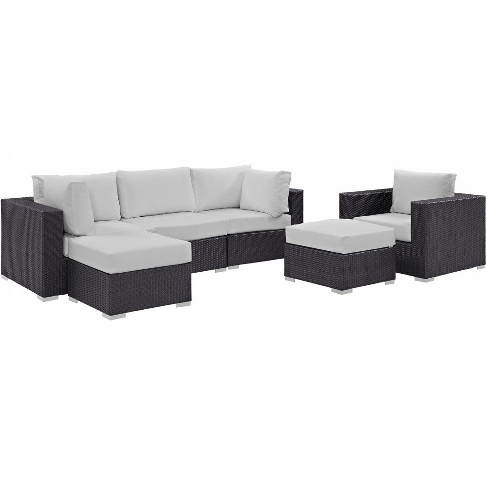 Convene 6 Piece Outdoor Patio Sectional Set, Espresso White, EEI-2207-EXP-WHI-SET