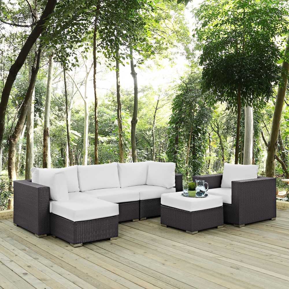 Convene 6 Piece Outdoor Patio Sectional Set, Espresso White, EEI-2207-EXP-WHI-SET