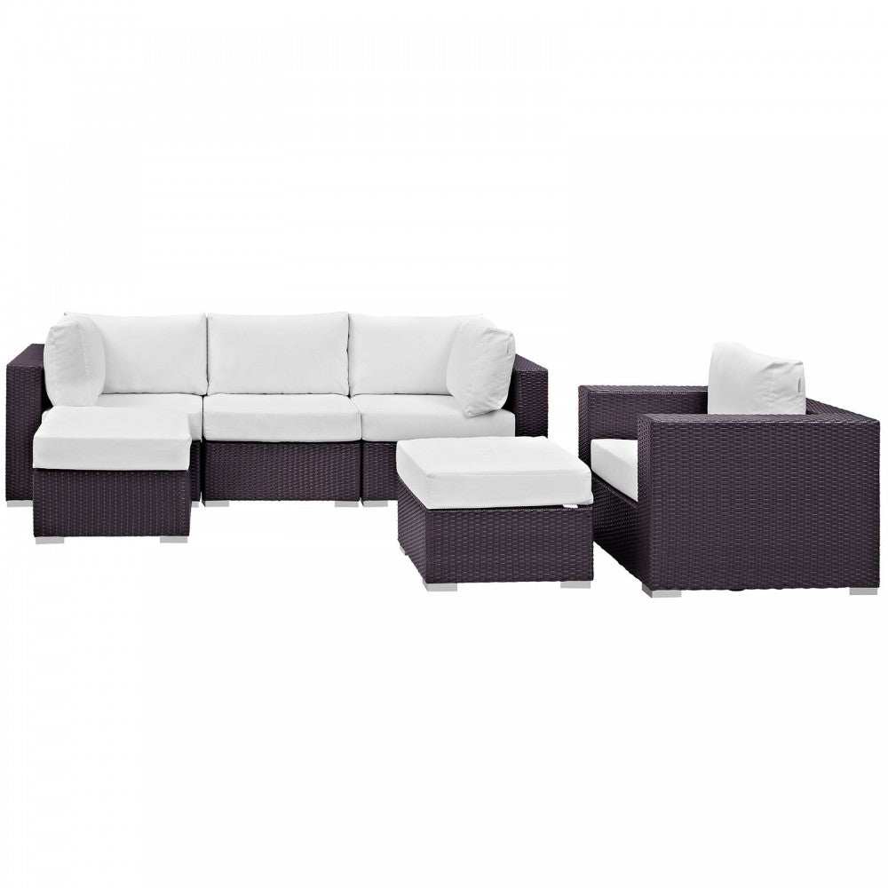 Convene 6 Piece Outdoor Patio Sectional Set, Espresso White, EEI-2207-EXP-WHI-SET