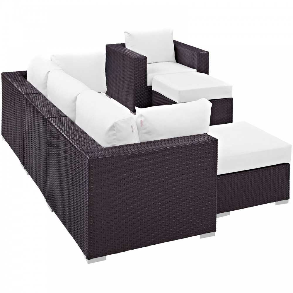 Convene 6 Piece Outdoor Patio Sectional Set, Espresso White, EEI-2207-EXP-WHI-SET