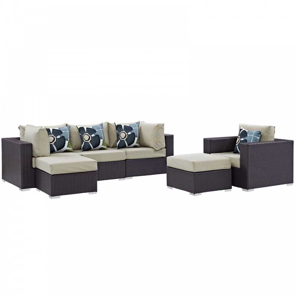 Convene 6 Piece Outdoor Patio Sectional Set, Espresso Beige, EEI-2372-EXP-BEI-SET