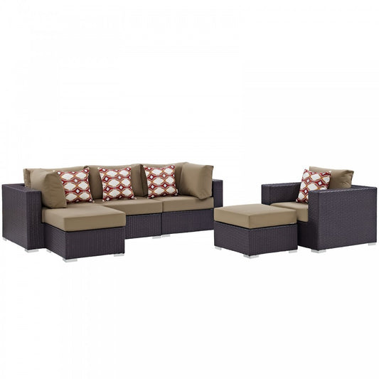 Convene 6 Piece Outdoor Patio Sectional Set, Espresso Mocha, EEI-2372-EXP-MOC-SET