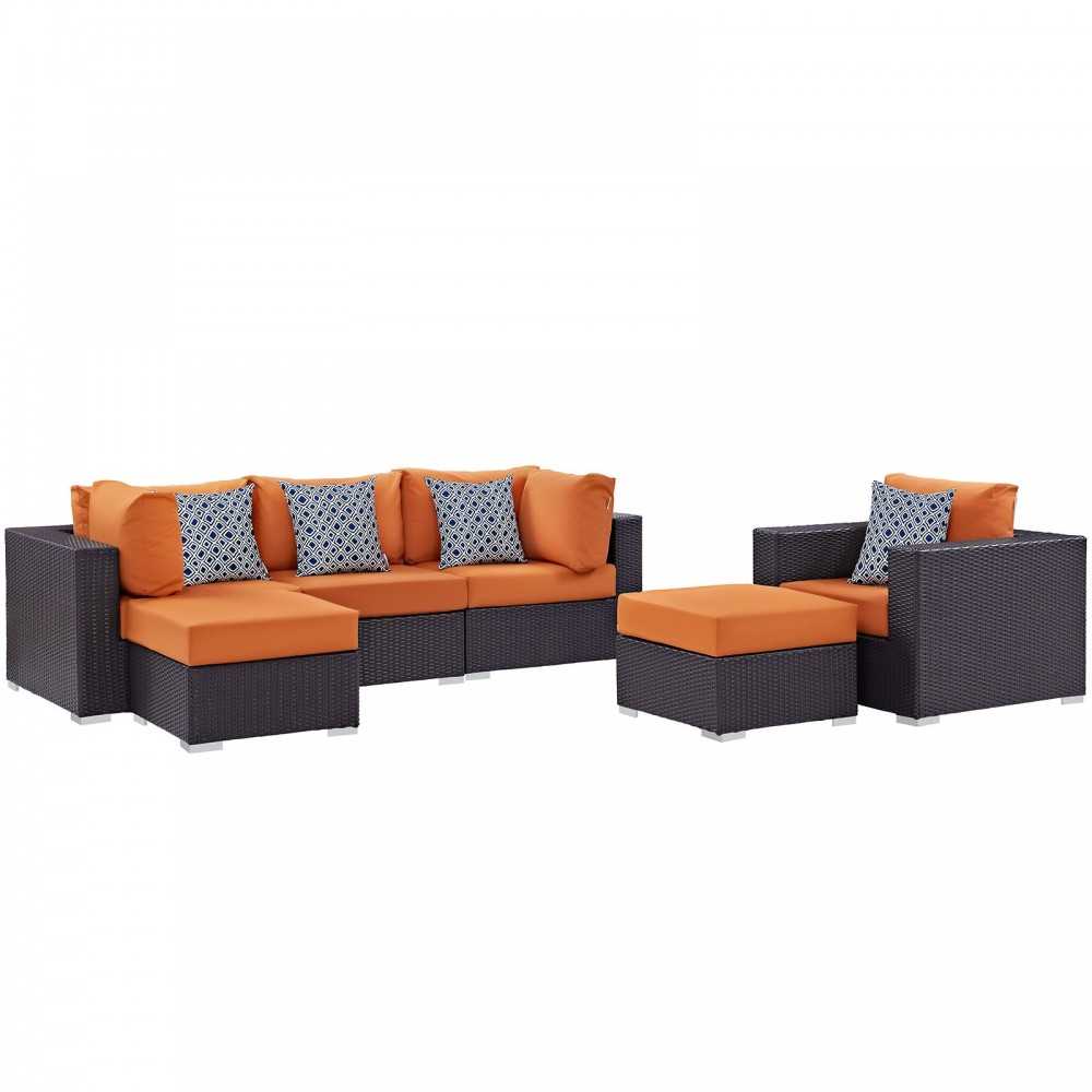 Convene 6 Piece Outdoor Patio Sectional Set, Espresso Orange, EEI-2372-EXP-ORA-SET