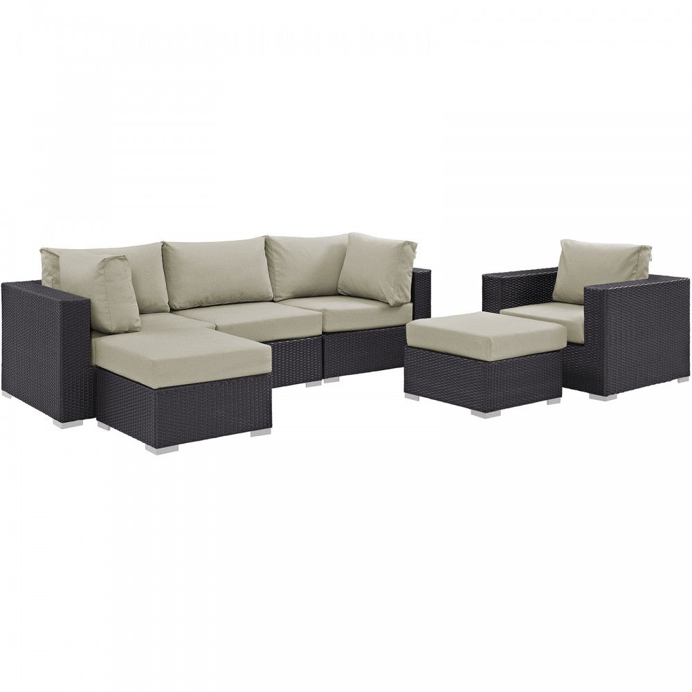 Convene 6 Piece Outdoor Patio Sectional Set, Espresso Beige, EEI-2207-EXP-BEI-SET