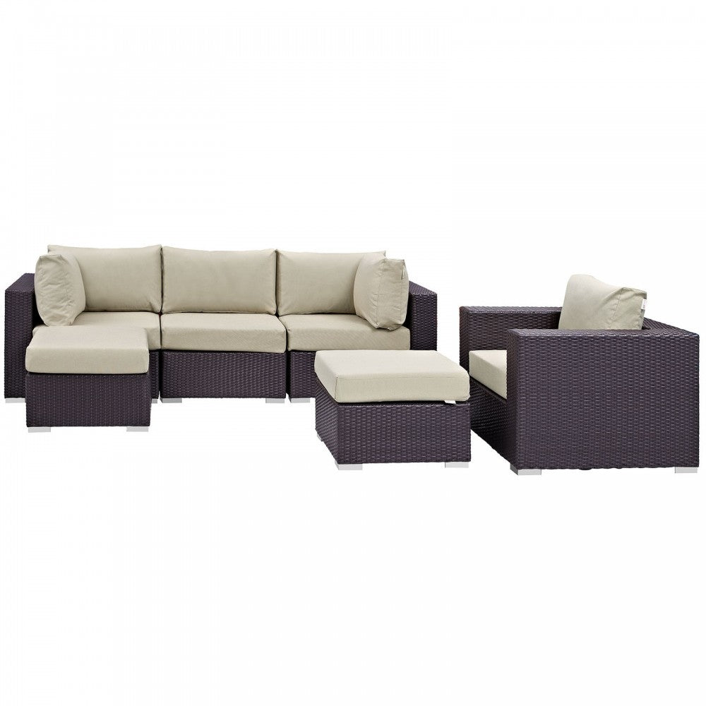 Convene 6 Piece Outdoor Patio Sectional Set, Espresso Beige, EEI-2207-EXP-BEI-SET