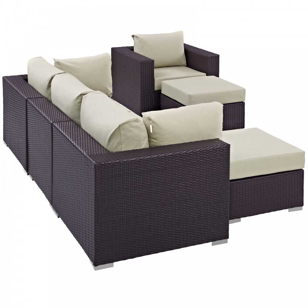 Convene 6 Piece Outdoor Patio Sectional Set, Espresso Beige, EEI-2207-EXP-BEI-SET