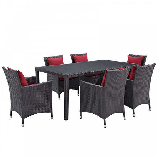 Convene 7 Piece Outdoor Patio Dining Set, Espresso Red, EEI-2199-EXP-RED-SET