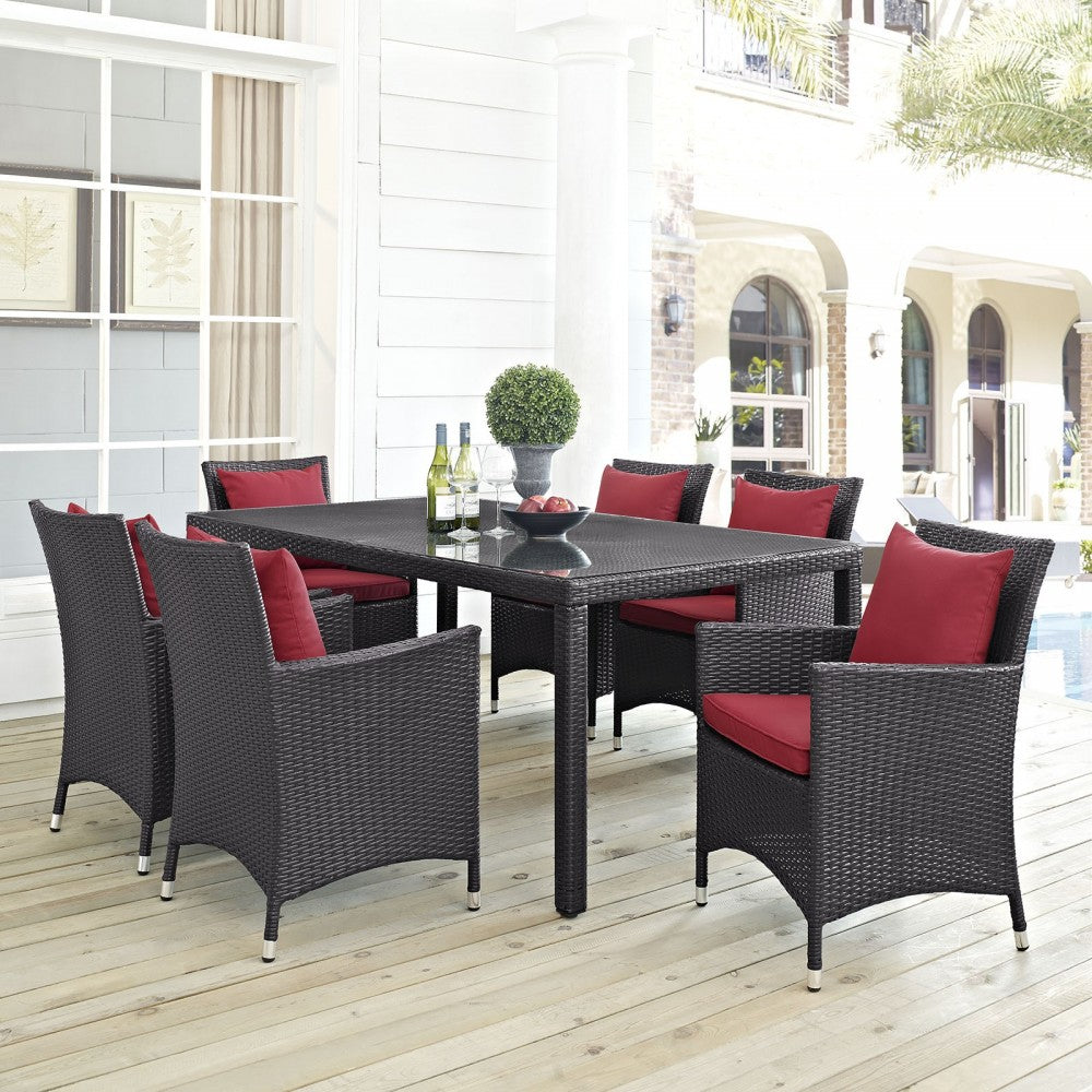 Convene 7 Piece Outdoor Patio Dining Set, Espresso Red, EEI-2199-EXP-RED-SET