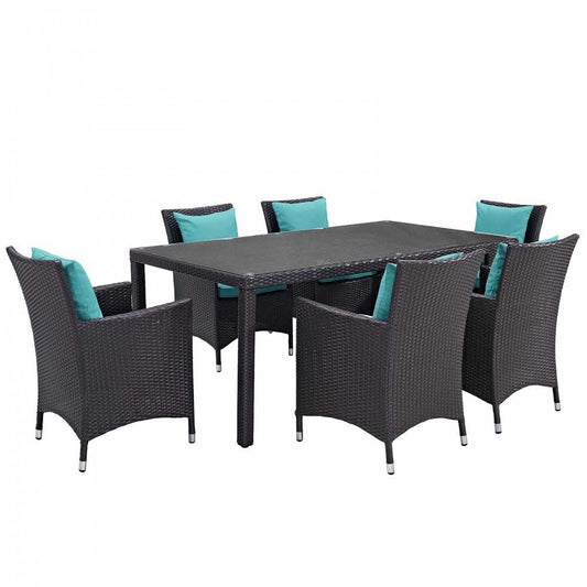 Convene 7 Piece Outdoor Patio Dining Set, Espresso Turquoise, EEI-2199-EXP-TRQ-SET