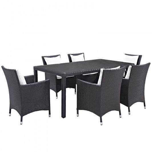 Convene 7 Piece Outdoor Patio Dining Set, Espresso White, EEI-2199-EXP-WHI-SET