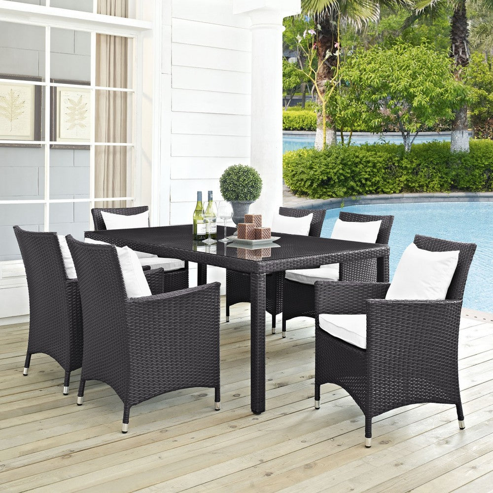 Convene 7 Piece Outdoor Patio Dining Set, Espresso White, EEI-2199-EXP-WHI-SET