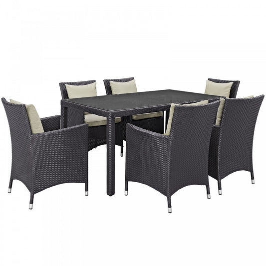 Convene 7 Piece Outdoor Patio Dining Set, Espresso Beige, EEI-2241-EXP-BEI-SET