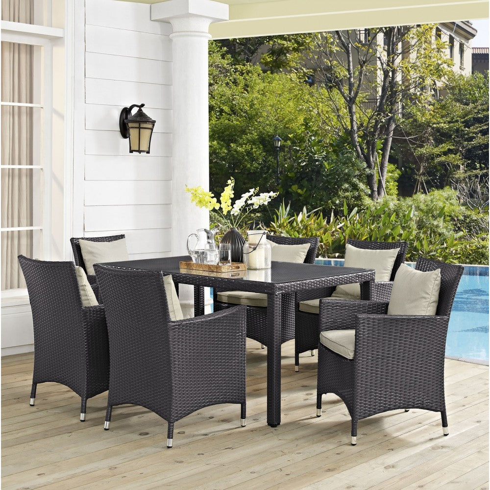 Convene 7 Piece Outdoor Patio Dining Set, Espresso Beige, EEI-2241-EXP-BEI-SET