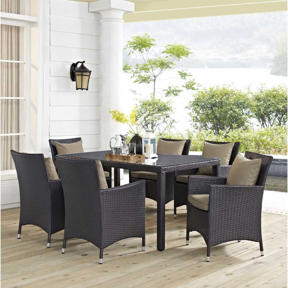 Convene 7 Piece Outdoor Patio Dining Set, Espresso Mocha, EEI-2241-EXP-MOC-SET