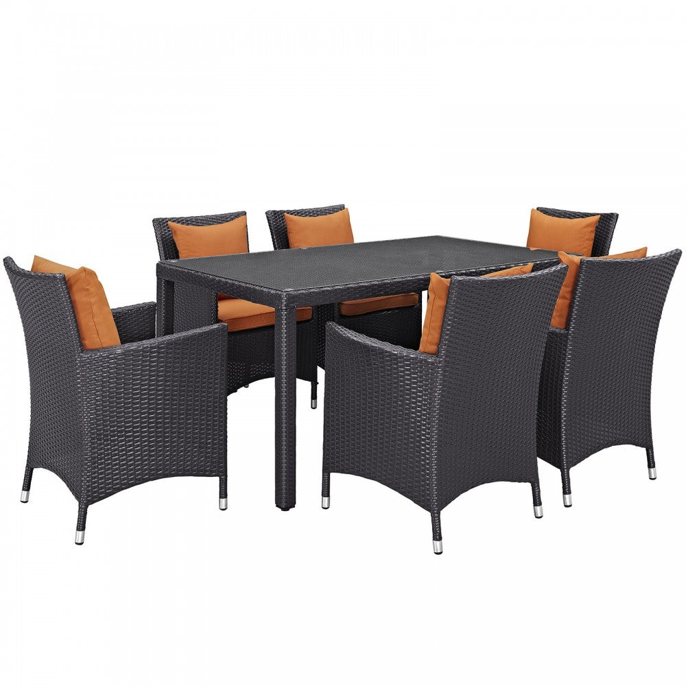 Convene 7 Piece Outdoor Patio Dining Set, Espresso Orange, EEI-2241-EXP-ORA-SET