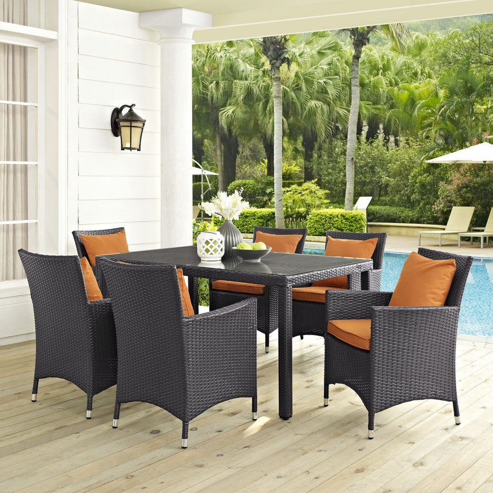 Convene 7 Piece Outdoor Patio Dining Set, Espresso Orange, EEI-2241-EXP-ORA-SET