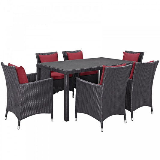 Convene 7 Piece Outdoor Patio Dining Set, Espresso Red, EEI-2241-EXP-RED-SET