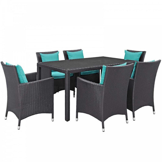 Convene 7 Piece Outdoor Patio Dining Set, Espresso Turquoise, EEI-2241-EXP-TRQ-SET