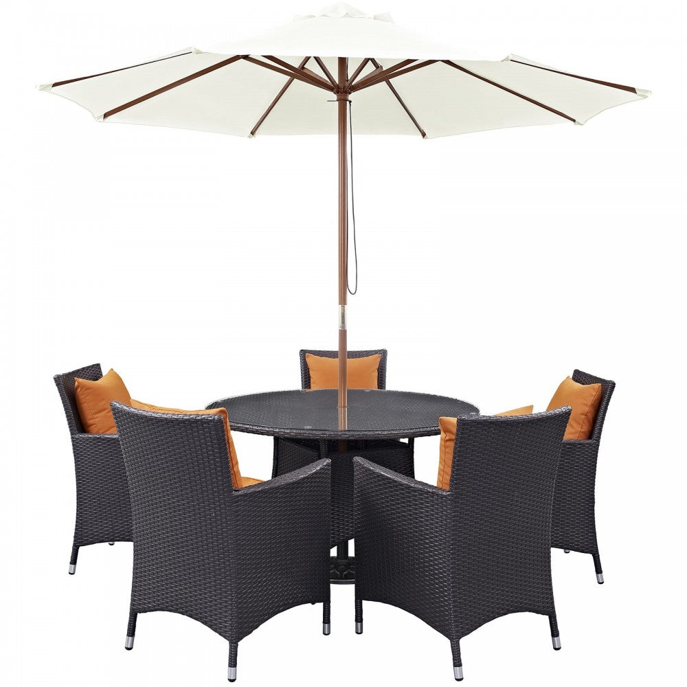 Convene 7 Piece Outdoor Patio Dining Set, Espresso Orange, EEI-2193-EXP-ORA-SET