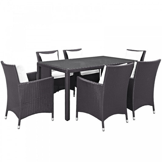 Convene 7 Piece Outdoor Patio Dining Set, Espresso White, EEI-2241-EXP-WHI-SET