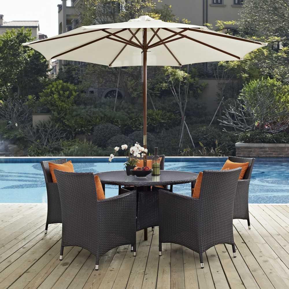 Convene 7 Piece Outdoor Patio Dining Set, Espresso Orange, EEI-2193-EXP-ORA-SET