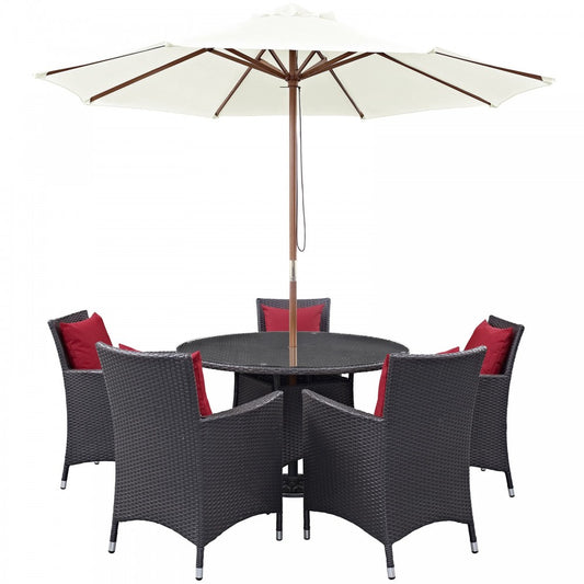 Convene 7 Piece Outdoor Patio Dining Set, Espresso Red, EEI-2193-EXP-RED-SET