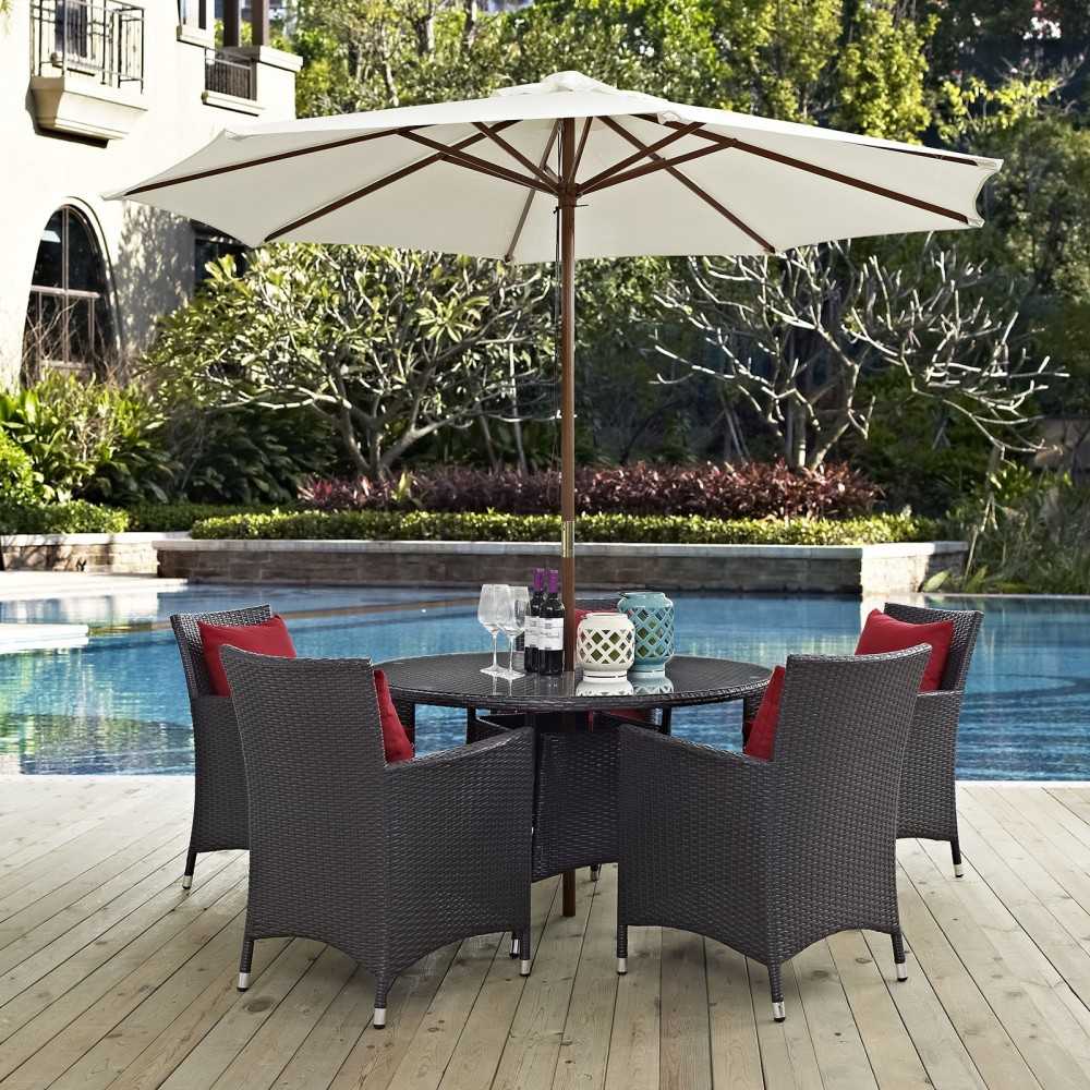 Convene 7 Piece Outdoor Patio Dining Set, Espresso Red, EEI-2193-EXP-RED-SET