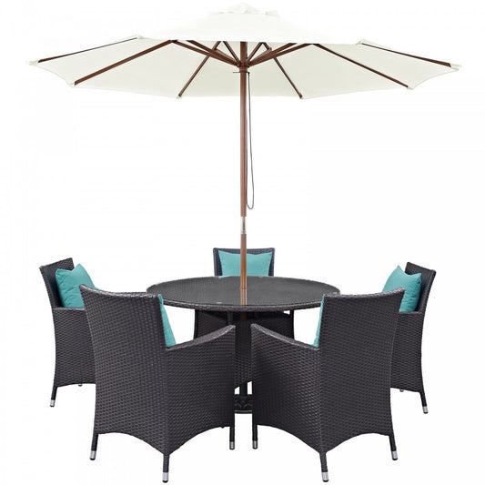 Convene 7 Piece Outdoor Patio Dining Set, Espresso Turquoise, EEI-2193-EXP-TRQ-SET